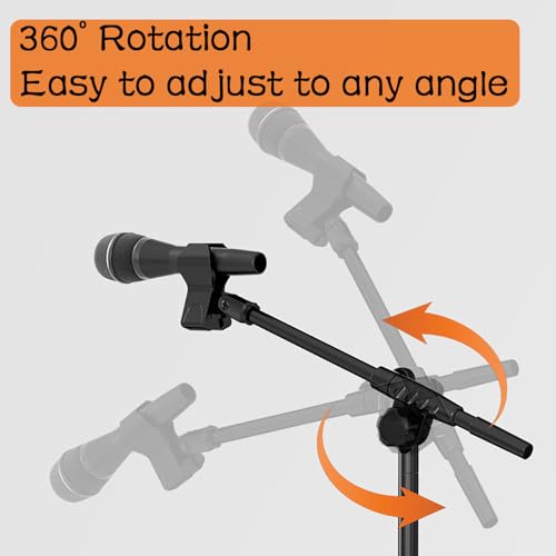 Mic Stand Floor with Boom Arm Microphone Stand with Heavy Weighted Base, Adjustable Height 25" to 69", Music Stand with Mic Holder, Cable Clips for Performance, Podcast, Recording Studio, Karaoke