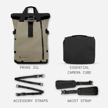 WANDRD PRVKE 31L Photography Bundle: Weather-Resistant Travel & Camera Backpack with Laptop Sleeve, Quick Side Access, Clamshell Opening – Ideal Photography & Travel Bag (Yuma Tan) - color: Yuma Tan, size: PRVKE 31L, style: Photography Bundle