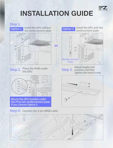 EZDIY-FAB VH90 ARGB GPU Bracket, Adjustable Anti-Sag Graphics Card Holder with Precision Rail & Lift System, Reinforced Design, 5V 3-Pin Motherboard Sync, White - color: White