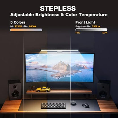Douxlife Monitor Light Bar with Visual Wireless Remote & Touch Dual Control, Eye-Care Computer Monitor Lamp with Asymmetrical Optical Design, Stepless Dimming Screenbar for Home Office Gaming, Gray - color: Gray