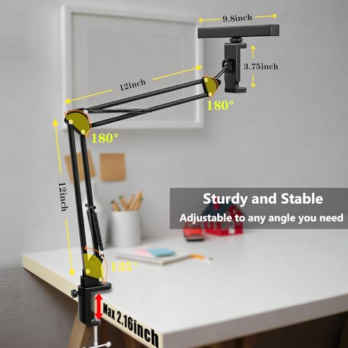 Desk Selfie Light with Overhead Phone Mount, Adjustable Arm & Phone Holder, USB Powered Video Light for Content Creation, Photo Shooting, Live Streaming，Video Recording - size: 9.8-inch LED light