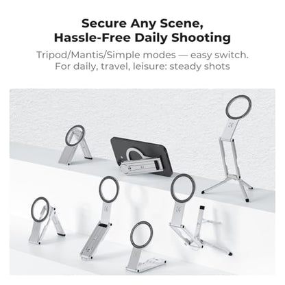 K&F CONCEPT 7mm 59g Magnetic Phone Stand, Foldable Selfie Stick for iPhone, Dual-Sided Magnets Mini Tripod Pocket Cell Phone Stand with Hook, Compatible with iPhone 17-12 Series Android Phones - color: Silver