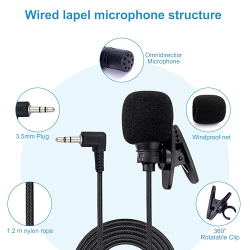 Kinizuxi 2 Pack Lavalier Lapel Microphone,Portable Collar Clip Mic for iPhone iPad Android Smartphone Amplifier Podcast PC/Laptop,Hands Free Mini Mic Recording for YouTube,Interview,Video,Vlog