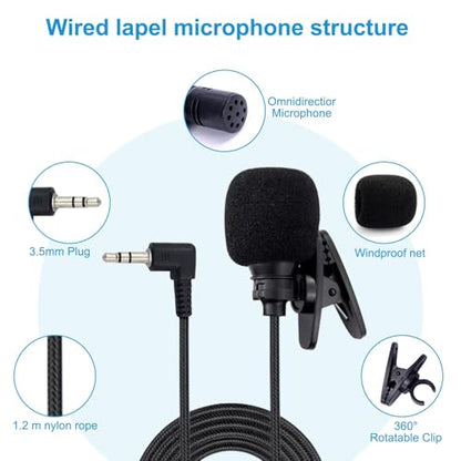 Kinizuxi 2 Pack Lavalier Lapel Microphone,Portable Collar Clip Mic for iPhone iPad Android Smartphone Amplifier Podcast PC/Laptop,Hands Free Mini Mic Recording for YouTube,Interview,Video,Vlog