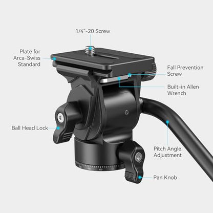 SmallRig Tripod Fluid Head Pan Tilt Head with Quick Release Plate for Arca Swiss for Compact Video Cameras and DSLR Cameras -3259B