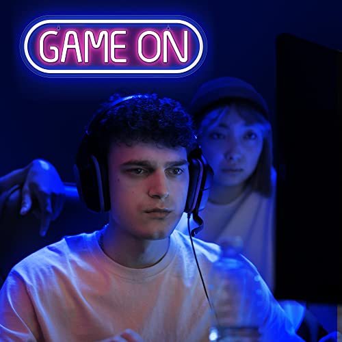 Lumoonosity Game On Neon Sign - Gamer Led Sign for Video/PC Game Room, Wall, Bedroom, Man Cave Decor - Yellow & Green Gaming Neon Light Gift for Gamers, Streamers, Teens, Boys - style: GAME ON Blue+Pink