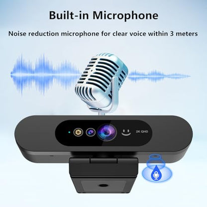 2K QHD Webcam with Windows Hello Facial Recognition, 4MP Computer Camera with Noise-reducing Mic, Privacy Cover, 92° FOV Laptop Webcam for Video Conferencing, Live Streaming, Online Learning - style: 2K Windows Hello webcam