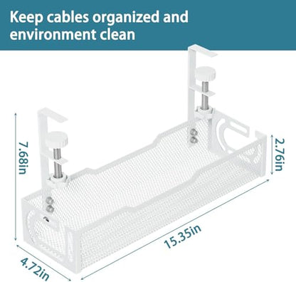 Under Desk Cable Management Tray, No Drill Mesh Desk Cable Tray, Wire Management Tray Cable Management Rack, Wire Organizer and Cable Management Box (White) - color: 1Pack-White (15.3'')