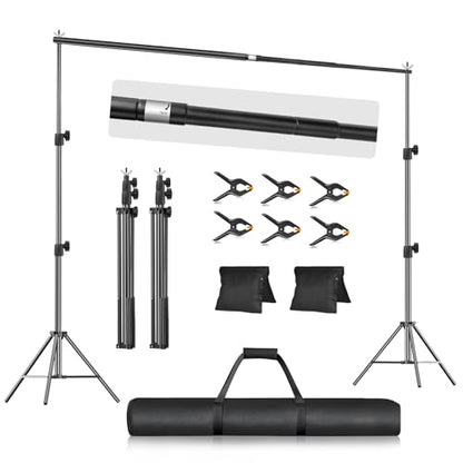 EMART 10x7.9FT Backdrop Stand, Photo Video Studio Adjustable&Lockable Heavy Duty Background Support System Kit with 6 Backdrop Clamps, 2 Sandbag and Carry Bag for Photography, Parties, Wedding, Video - size: 7.9x10ft