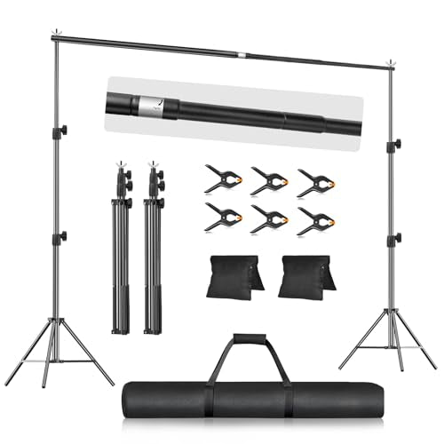 EMART 10x7.9FT Backdrop Stand, Photo Video Studio Adjustable&Lockable Heavy Duty Background Support System Kit with 6 Backdrop Clamps, 2 Sandbag and Carry Bag for Photography, Parties, Wedding, Video - size: 7.9x10ft
