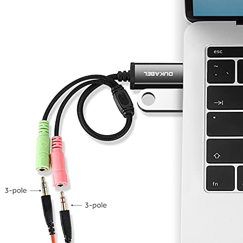 Long USB Audio Adapter, DuKabel USB to 3.5mm Jack TRS AUX Adapter for Built-in Chip USB Sound Card for Headset with Separate Plug TRS 3 Pole Microphones [Metal Housing & Durable Braided / 47inch] - size: 47 inch / 120 cm