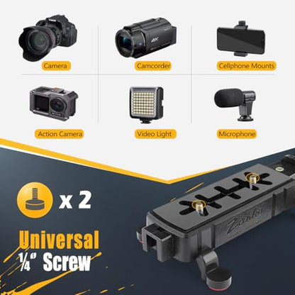 Zeadio Handheld Video Stabilizer Rig, Portable Camera Stabilizer Handle Grip with Cold Shoe Mounts, Phone Holder, Action Camera Adapter for Smartphone, DSLR Camera, Action Camera, Camcorder etc
