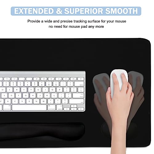 4-in-1 Large Gaming Mouse Pad, Keyboard Wrist Rest Pad & Wrist Support Mousepad Set, Extended Desk Pad Waterproof Desk Mat for Home Office Study Game-Black - color: Black