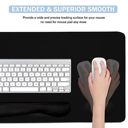 4-in-1 Large Gaming Mouse Pad, Keyboard Wrist Rest Pad & Wrist Support Mousepad Set, Extended Desk Pad Waterproof Desk Mat for Home Office Study Game-Black - color: Black