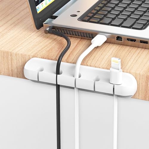3 Pack Cable Management Cord Organizer Clips Self Adhesive Cable Holder Clips for Desktop Nightstand Office (White,3/5/7-Slot)