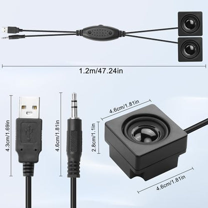 XMSJSIY Mini Computer Speaker for Desktop PC 3.5mm TRS Input with Volume Control USB Powered Stereo Hidden Type Small Speakers for PC Laptop Phone Notebook -1.2M/3.9FT 1 Pair