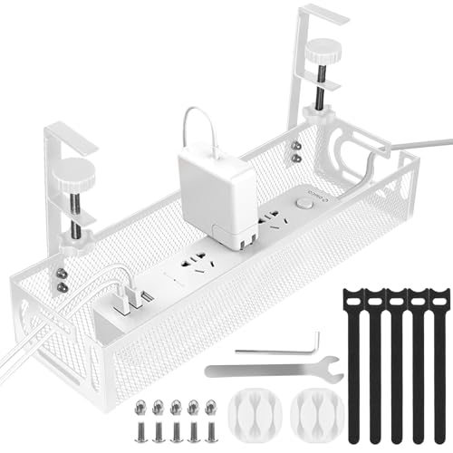 Under Desk Cable Management Tray, Cable Management Under Desk No Drill, Wire Management Tray with Clamp, Cord Organizer for Home Office, White - color: White, size: 15.3'' (1 Pack)