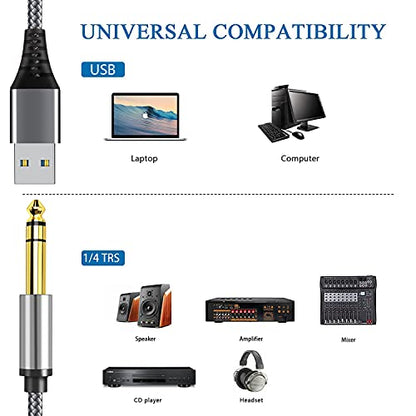 USB to 6.35mm 1/4 inch TRS Audio Stereo Cable 6.6FT,USB-A to 6.35mm Quarter inch Aux Jack Stereo Cable for Laptop, WindowsAmplifier, Mixer, Home Theater, Speaker ect - size: 6.6Feet