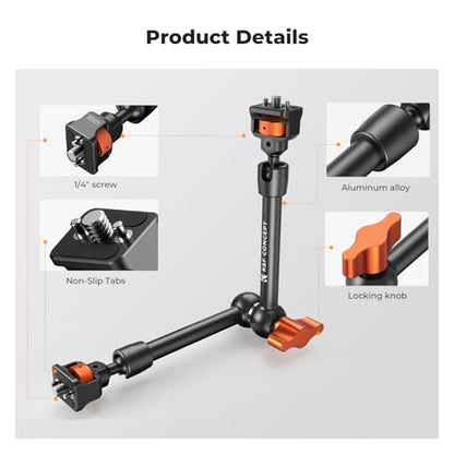 K&F CONCEPT 11" Magic Arm 1/4" Screw 360° Ball Heads Articulating Friction Camera Arm Mount for Monitor, LED Light, Webcam, Microphone, Camera Cage - size: 11 Inch