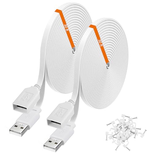 weishan 2-Pack 30ft Power Extension Cable Compatible with Wyze Cam v4,Wyze Cam Pan v3,Wyze OG,Wyze Cam v3 and v3 Pro Security Cameras - 9m Long Flat USB Male to Female Charging Cord, White - color: White, size: 30 Feet