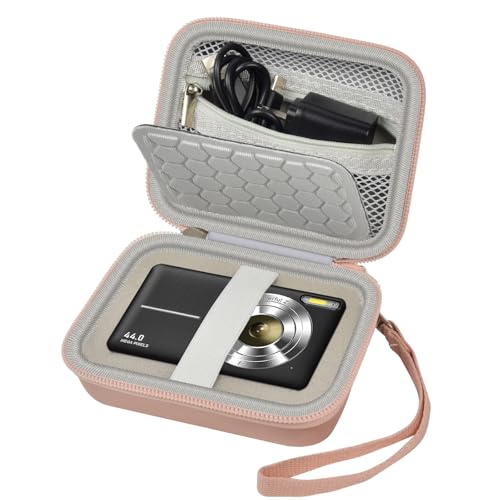 Comecase Hard Digital Camera Case for Kodak PIXPRO FZ55 FZ45, Rose Gold | Hard EVA shell with soft lining, mesh pocket, wrist strap; fits CAMKORY, Canon ELPH 180/190, Sony DSC-W800/W830 - color: Rose Gold