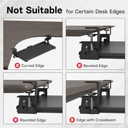 BONTEC KMT01 Under Desk Keyboard Tray, Pull-Out Keyboard & Mouse Platform with C-Clamp, 25.6 x 11.8 in Space-Saving Ergonomic Slide-Out Drawer, Black - color: Black, size: 25.6" x 11.8"