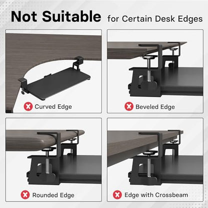 BONTEC KMT01 Under Desk Keyboard Tray, Pull-Out Keyboard & Mouse Platform with C-Clamp, 25.6 x 11.8 in Space-Saving Ergonomic Slide-Out Drawer, Black - color: Black, size: 25.6" x 11.8"
