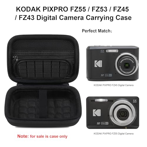 Elonbo Camera Carrying Case for KODAK PIXPRO FZ55 / FZ53 / FZ45 / FZ43 16MP Digital Camera, Vlogging Camera Storage Holder Travel Bag, Mesh Bag Fits Batteries, Cable, Memory Card, Card Reader, Black - color: Black+Inside Black