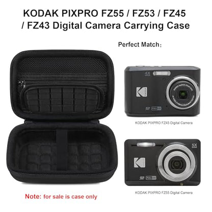 Elonbo Camera Carrying Case for KODAK PIXPRO FZ55 / FZ53 / FZ45 / FZ43 16MP Digital Camera, Vlogging Camera Storage Holder Travel Bag, Mesh Bag Fits Batteries, Cable, Memory Card, Card Reader, Black - color: Black+Inside Black