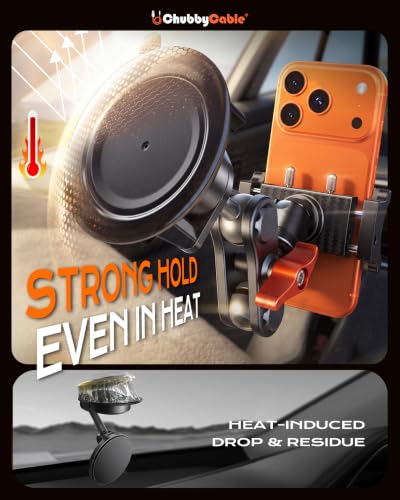chubbycable ChubbyGrip Car Phone Holder 360° Adjustable Cell Phone Car Mount Ultra-Durable Metal Car Phone Mount for Windshield, Suction Cup Phone Mount for iPhone Samsung All Smartphone, Clamp - color: ChubbyGrip Pro (Clamp)-Orange