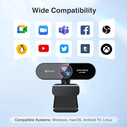 1080P Webcam with Microphone, eMeet Nova AutoFocus HD Webcam, 96°View Web Camera w/ 2 De-Noise Mics for Laptop/Desktop, Plug & Play USB Streaming Computer Camera for Conference/Calling/Teaching/Gaming - style: NOVA 1080P w/ 2 Noise Cancel Mics