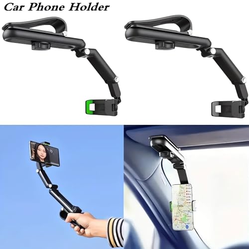 B1 Rotatable and Retractable Car Phone Holder - 2024 New 1080 Multifunction Sun Visor Universal 360 Rotating Phone Holder for Vehicle Rear View Mirror - color: B1