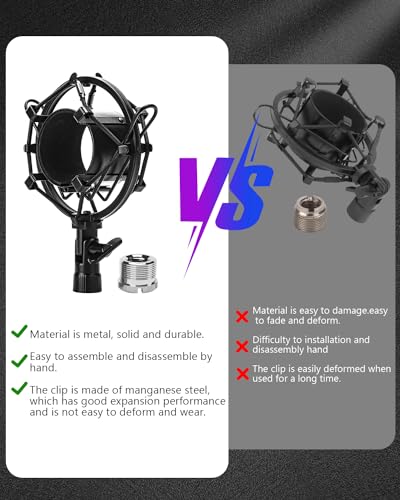 Universal Microphone Shock Mount, Mic Clip Holder for Diameter 47mm-53mm Mic Anti Vibration Adjustable High Isolation Shock Mount