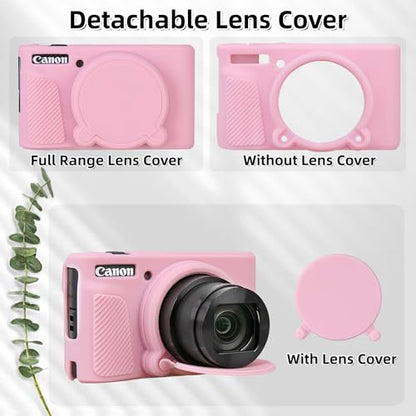 Camera Case for Canon PowerShot SX740/ SX730 Digital Camera,SX740 HS Case, Soft Silicone Protective Case Removable Lens Cover,Comes with 2 Screen Protectors and 1 Wrist Strap. (Pink) - color: Pink