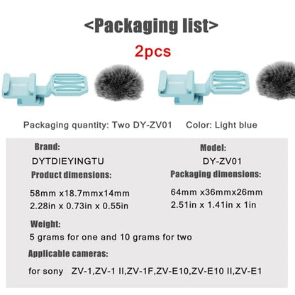 (2 Pack) Cold Shoe Adapter for Sony ZV-1,ZV-1 II,ZV-1F,ZV-E10,ZV-E1M2/ZV-E1 | Can be equipped with a mic and a fill light,for vlogging;fur reduces wind noise,Weighs as little as 6g,Non-slip,plug and play