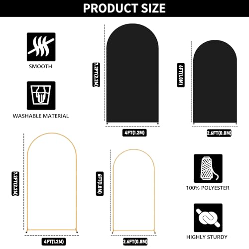 2 Pack Arch Backdrop Stand and Cover Set (7.2FT/6FT), Balloon Arch Stand, Metal Background Arch Stand, Backdrop Arch Frame, Wedding Arch for Backdrop (Black Cover) - color: Arch with Black Cover-(7.2FT/6FT)