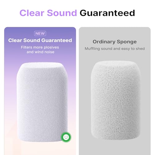 MAONO Microphone Windscreen for PD100W Microphone High-Density Flocked Foam Mic Cover, Soft Flocked Foam for Noise Reduction & Mic Protection, Reusable & Easy to Clean, Ash White