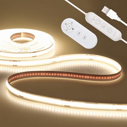 ALITOVE LED Strip Lights 5V USB 6.56FT 640LEDs 4000K Bright Dimmable White COB LED Light Strip with Remote Flexible LED Tape Lights for Cabinet Kitchen TV Backlights Shelf Bedroom Mirror Desk Lighting - color: 4000K Natural White, size: 6.5FT