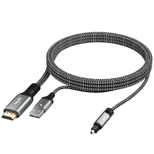 Unidirectional 192KHz HDMI ARC/eARC to Optical Toslink SPDIF Audio Extractor Splitter Converter Cable 10 Ft, USB Powered Digital Adapter for HDTV to Soundbar Home Theater Amplifier Old Speaker - size: 10FT