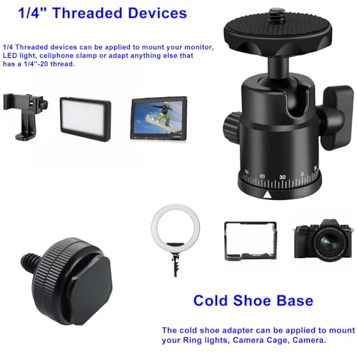 Universal 1/4" Swivel Mini Ball Head Screw Tripod Mount with Hot Shoe Mount, EszkozTA 360° Panoramic Rotating Mount Base Adapter for DSLR Cameras HTC Vive Tripods Monopods Light Stand - color: Black