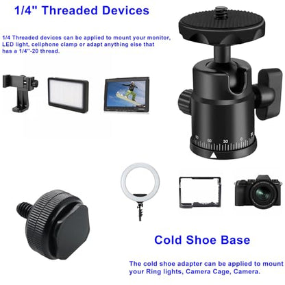 Universal 1/4" Swivel Mini Ball Head Screw Tripod Mount with Hot Shoe Mount, EszkozTA 360° Panoramic Rotating Mount Base Adapter for DSLR Cameras HTC Vive Tripods Monopods Light Stand - color: Black