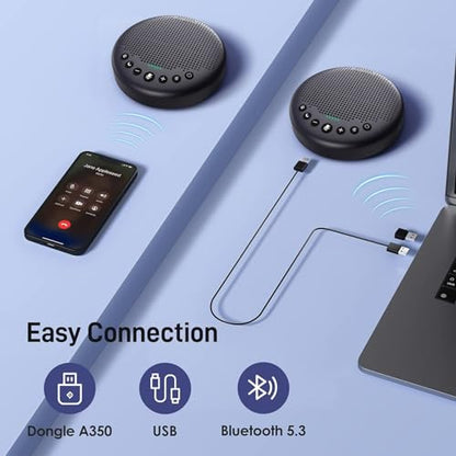 EMEET Conference Speaker and Microphone w/8 Mics, 360° Voice Pickup, Noise Reduction, Bluetooth/USB/Dongle Speakerphone for 10 People w/Daisy Chain for 18, Compatible w/Leading Platforms, 2025 Version - size: Luna Plus for 10