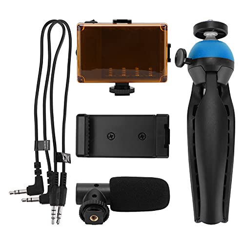 Portable Live Video Kit Mobile Phone Photography Set with Fill Light Microphone Tripod Phone Holder for Vloggers Content Creators (Blue) - color: Blue
