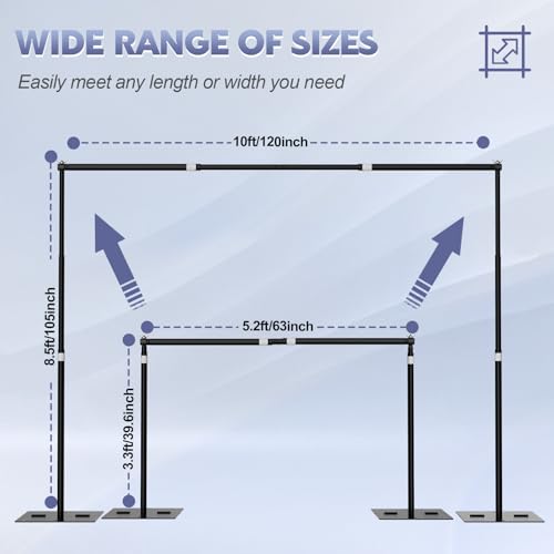 Heavy Duty Backdrop Stand, 8.5x10ft Adjustable Photo Background Support System Kit with Metal Base, Pipe and Drape Photography Back Drop Kit for Parties Video Studio Wedding - size: 8.5x10ft