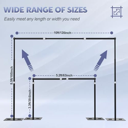 Heavy Duty Backdrop Stand, 8.5x10ft Adjustable Photo Background Support System Kit with Metal Base, Pipe and Drape Photography Back Drop Kit for Parties Video Studio Wedding - size: 8.5x10ft