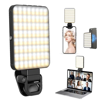 XINBAOHONG Selfie Light, Rechargeable Magnetic Clip Light for Video Conference | 128 LED Portable Light with Universal Compatibility (Phone/Android/Camera/iPad/Laptop) | Makeup, TikTok, Vlog Lighting