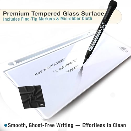 Glass Desktop Whiteboard with Storage Drawer – Premium Dry Erase Board for Desk Notes, Planning & Organization - color: White Black