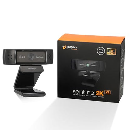 Sentinel 2K Webcam for PC with Microphone, Touch Control, Autofocus, Privacy Shutter & 360° Adjustable | Camera for Computer, Laptop & Mac | USB Video Streaming for Zoom/Skype/Google Meet/Team