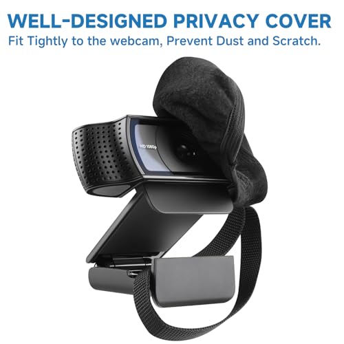Webcam Privacy Cover Compatible with Logitech C922x C922 C920 | Fabric Streaming Web Camera Dust Cover, Compatible with C505 C310 C270, Black, for External Webcam Lens, Black, Pack of 2