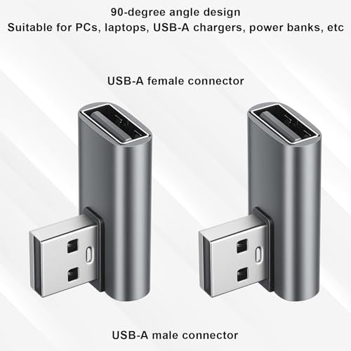 Xthrotsenk 2PCS USB 90 Degree Adapter USB Right Angle Adapter Right Angle USB-A Male to Female Converter 90 Degree USB-Extender for Laptop, Power Bank, Charger, Phone, Pad, Pc (Gray)